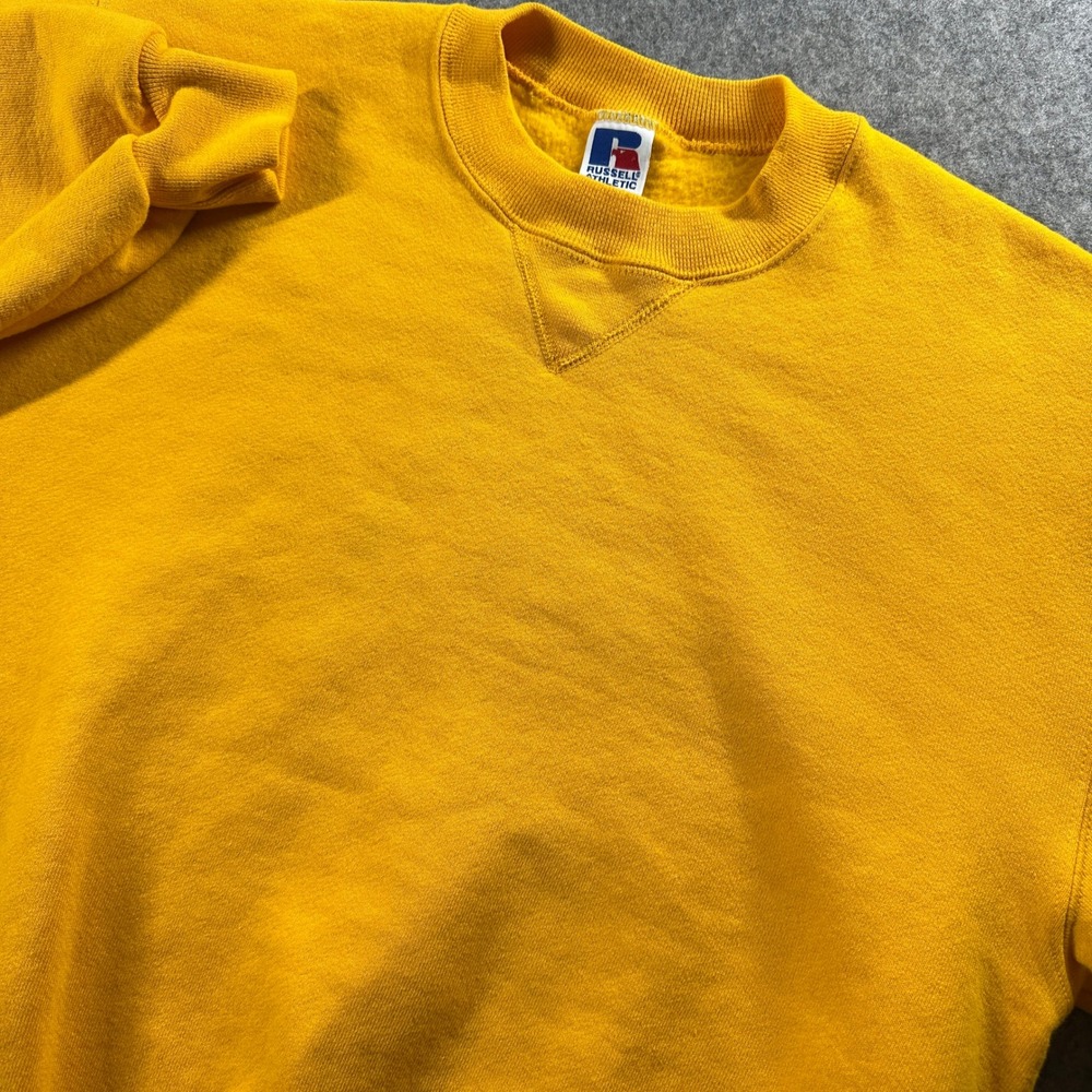 Vtg Russell Athletic Sweatshirt Mens Medium Yellow 90s USA V-Stitch Crewneck